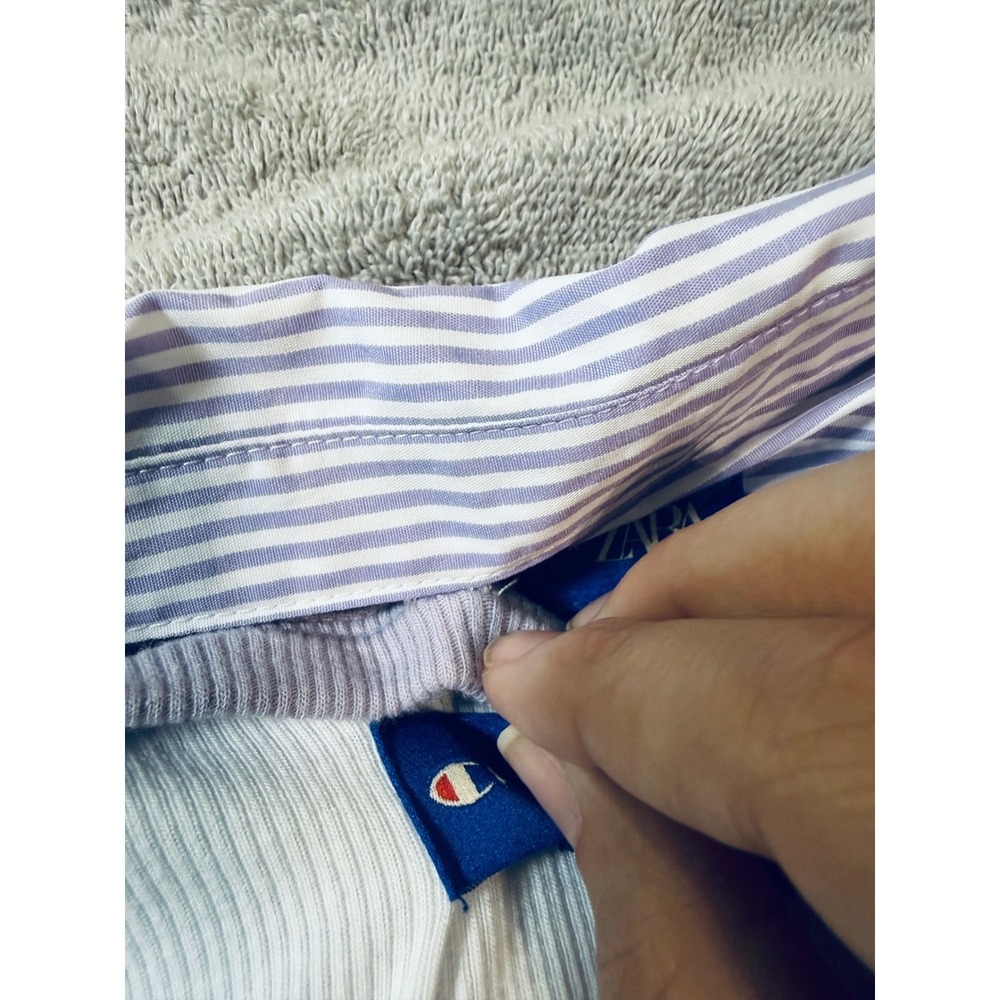 NWT Zara x Champion Girl 13-14 Button Long Sleeve Tank Purple White Ribbed Prep - Picture 6 of 7